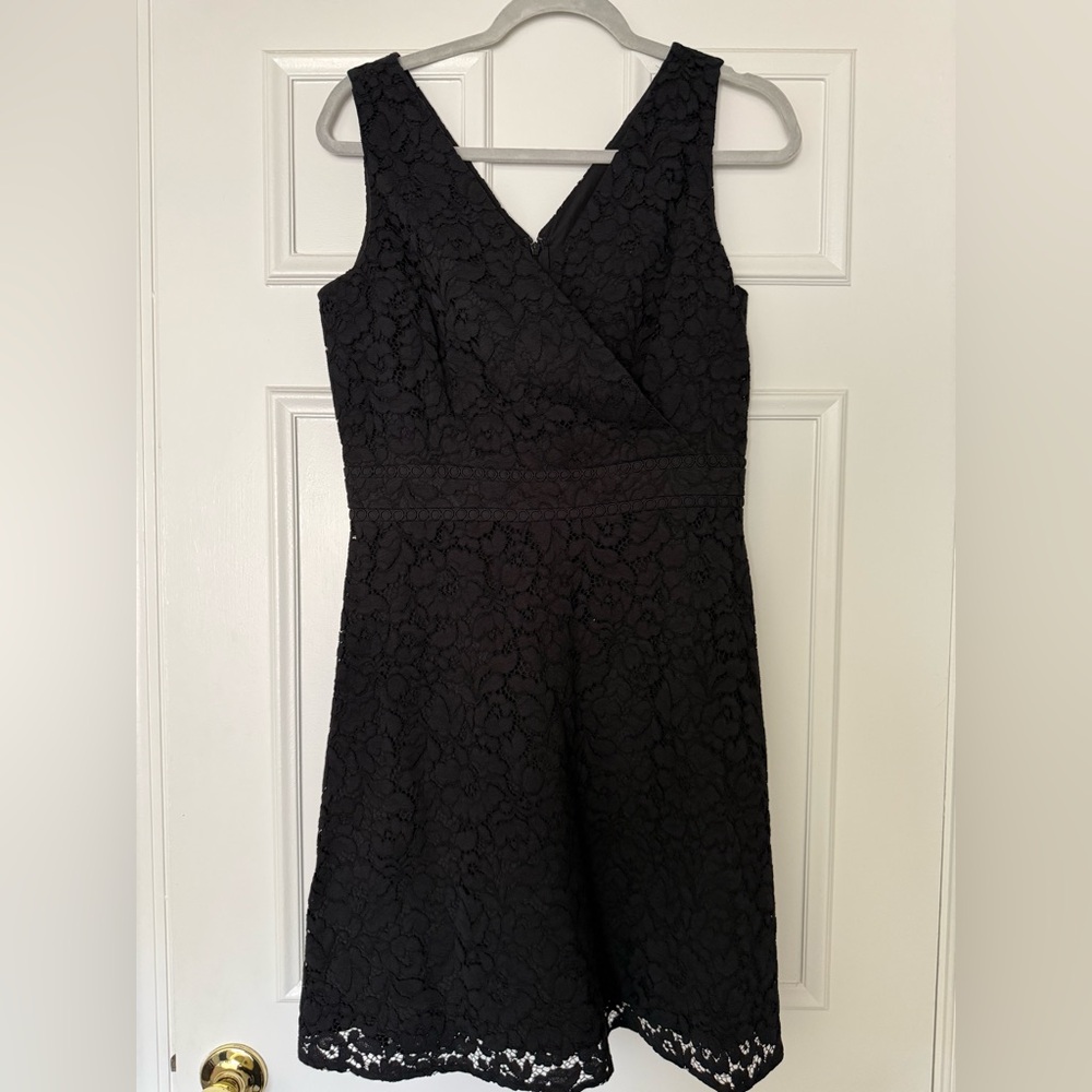 LOFT Black Lace V-Neck Midi Dress